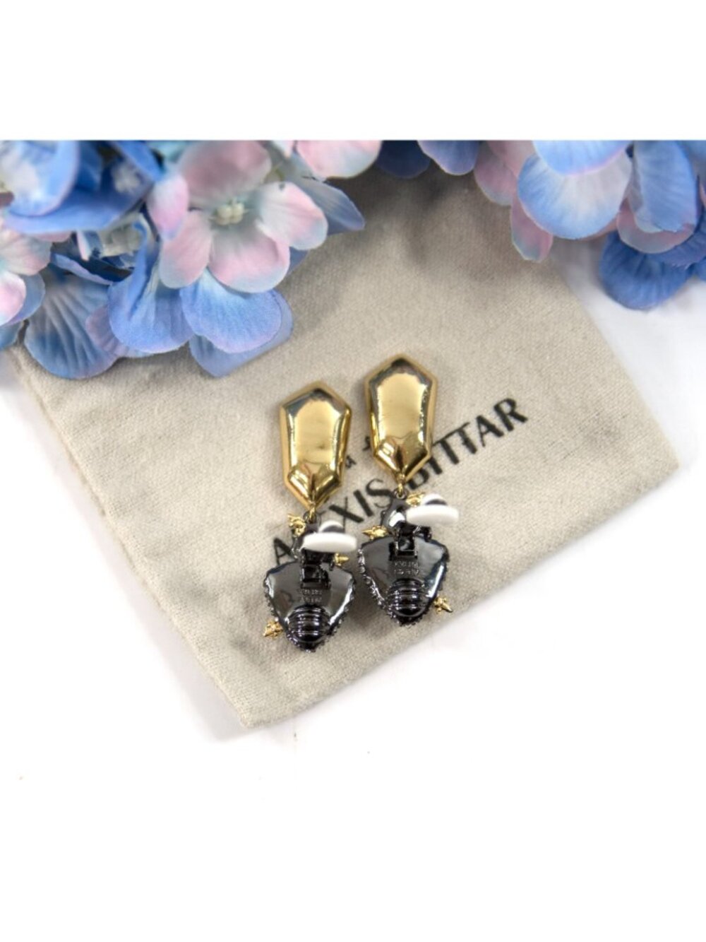 Alexis Bittar Blue Crystal Rhodium Plated Shield Drop CLIP ON Earrings NWT RARE! - Picture 5 of 6